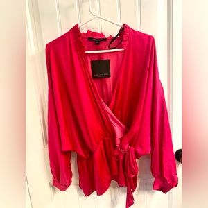 Super cute silky long sleeve wrap shirt by Marc New York